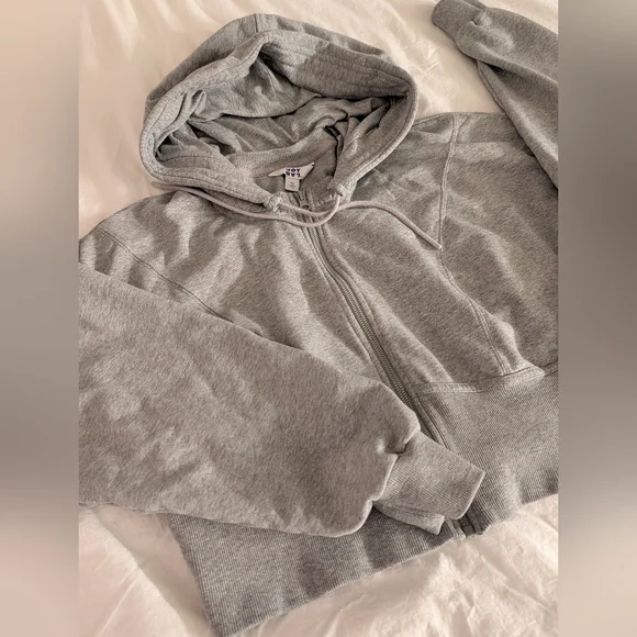 Joy Lab Cropped Full Zip Hoodie Gray Heather - Picture 3 of 6